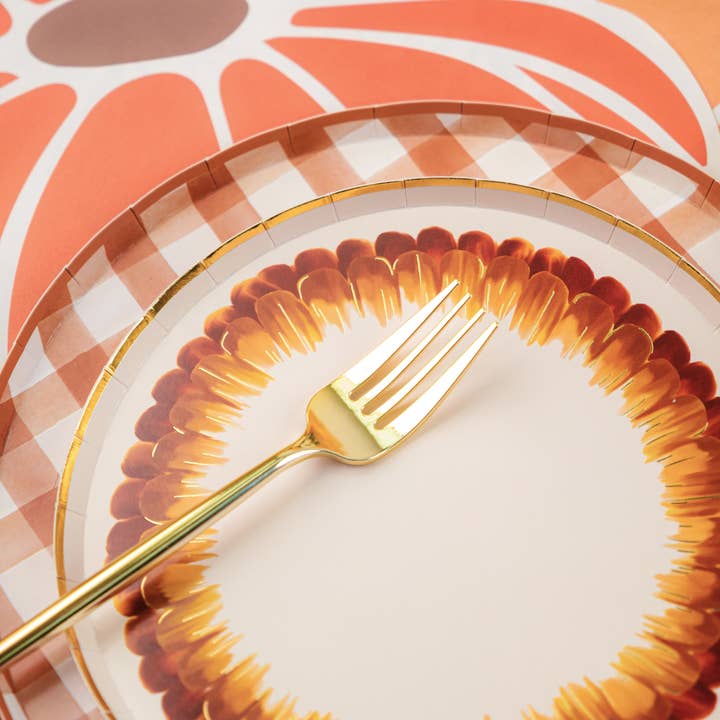 Harvest Brown Gingham Dinner Paper Plates