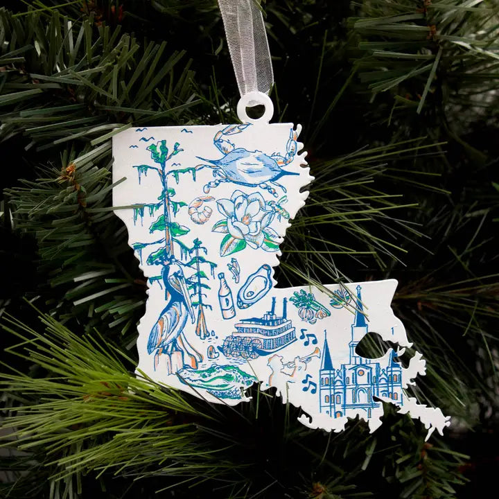 Galvanized Louisiana Love Ornament