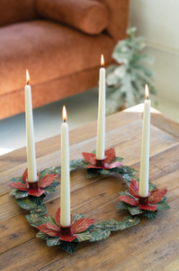 Poinsettia Table Wreath Taper Candle Holder