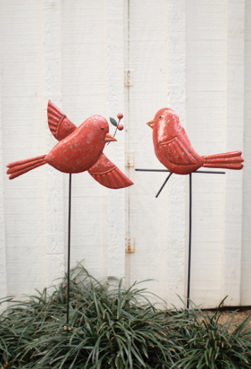 Hand-Hammered Red Bird Yard Stakes