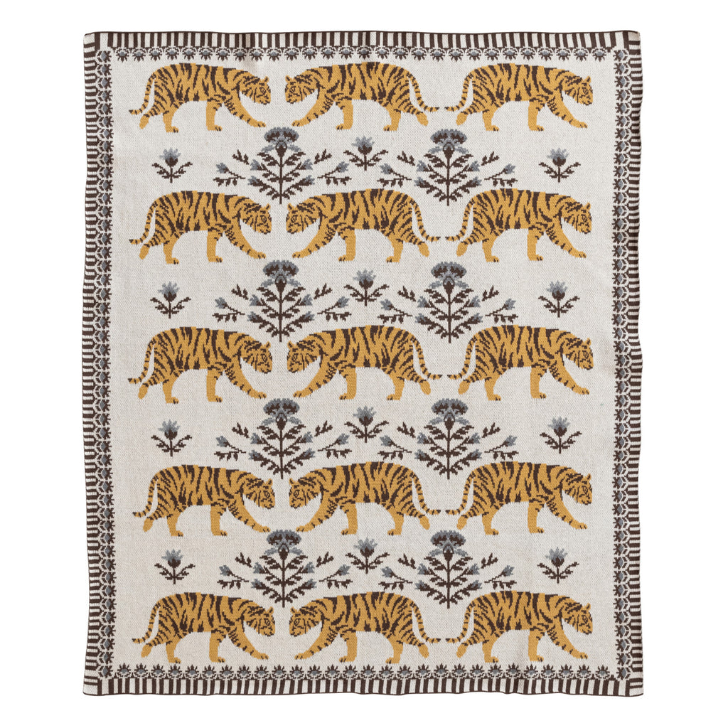 Cotton Knit Baby Blanket w/ Tigers