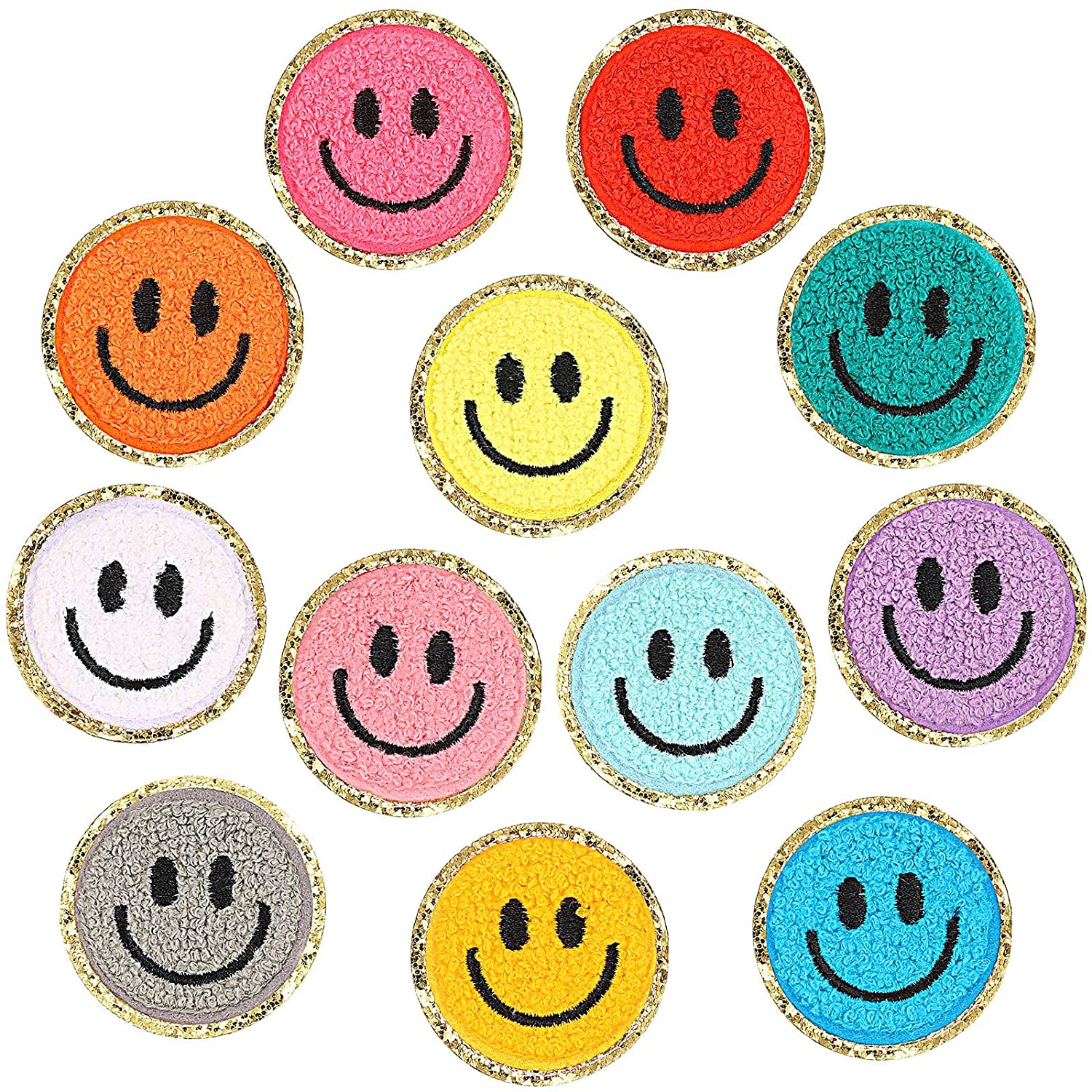 Chenille Smiley Face Patches Multi Color