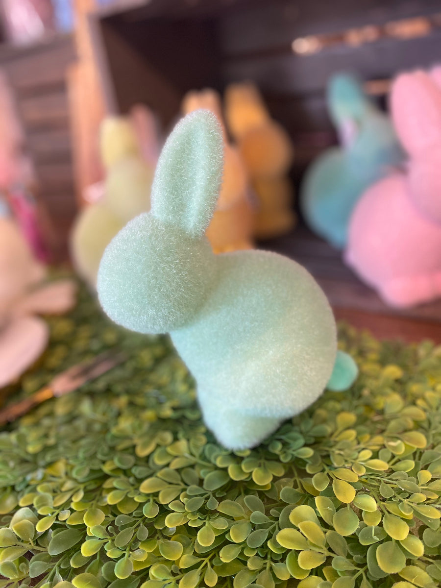 Flocked Pastel Bunny Seated